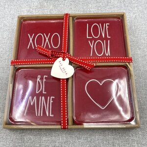 rae dunn ceramic coaster xoxo, love you, be mine, outline heart red